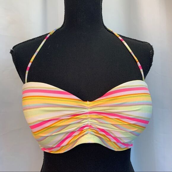 VICTORIA’S Secret neon multicoloured striped bikini top Sz 34DD - Picture 2 of 7